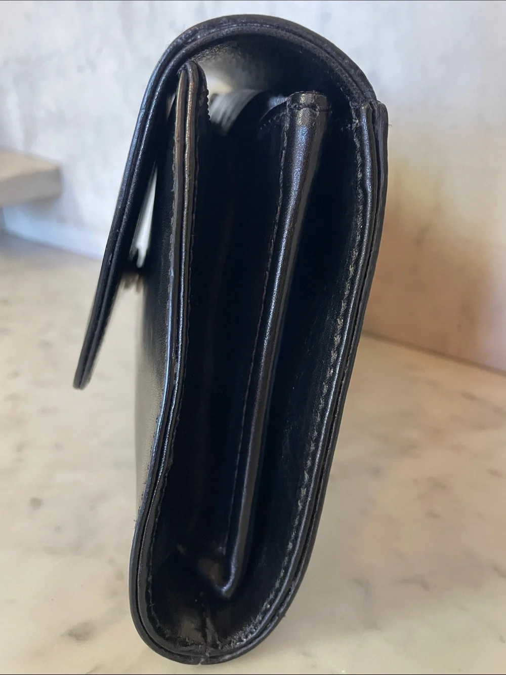 BOSCA Black Leather Italian Clutch with Silver Tone Logo Vintage